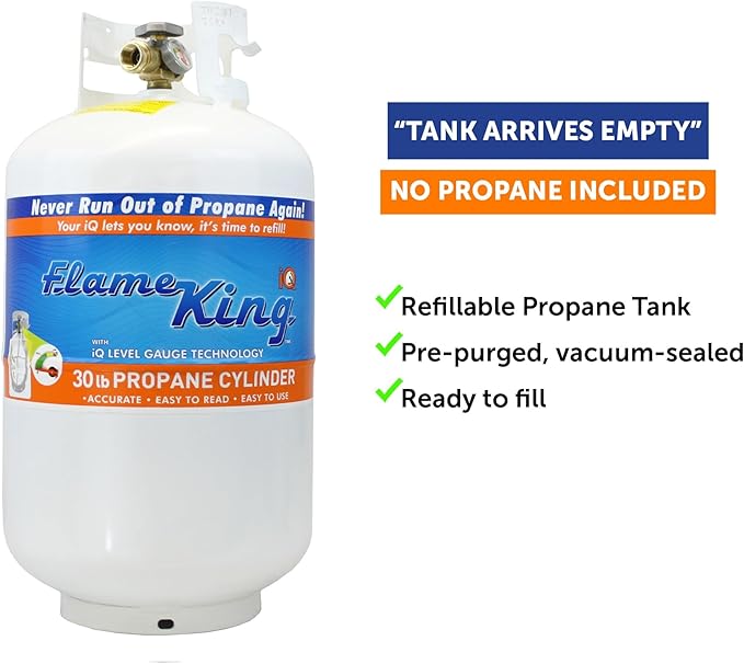 Flame King YSN330 30lb Steel Propane Tank Cylinder with Gauge and OPD Valve for Grills and BBQs, Camping, Fishing, & Outdoor Activities, White