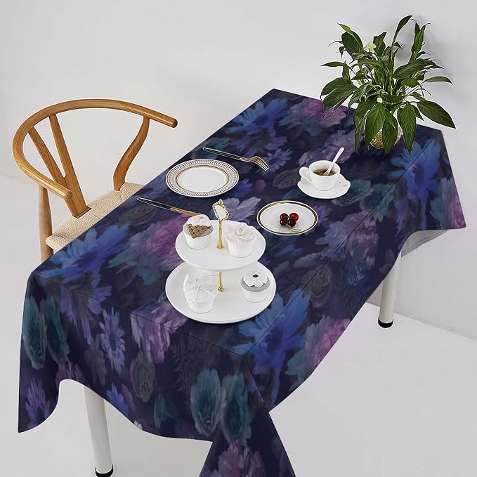 Vintage Flower Tablecloth, Gothic Garden Dark Florals Rustic Roses Boho Botanical Plant Water Resistant Wipeable Table Cover for Picnic Party Holiday Kitchen Dinner Table 60"x120"