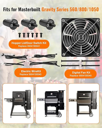 Fan and Lid/Door Switch Replacement Kit Compatible with Masterbuilt Gravity Series 560 1050 800 Digital Charcoal Grill and Smoker Combo, Replace 9904190041 9904190045 9904190040