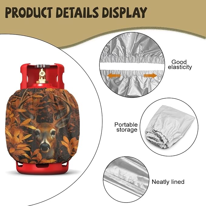 Camper Propane Tank Cover Camo Deer Outdoor 600D Heavy Duty Waterproof Covers Fits Standard 20 lb Cylinder, 13.7'' x 16.5'' for Rv Traile
