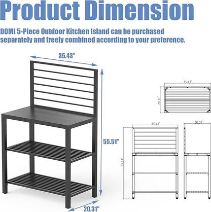 Domi Outdoor Kitchen Island with Storage, Aluminum Kitchen Storage Island Kitchen Food Prep Table with Double Storage Rack, Freestanding Bar Center with Protective Cover Indoor Outdoor