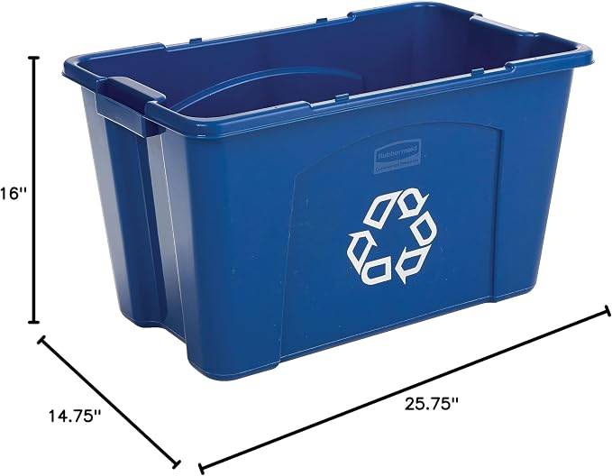 Rubbermaid Commercial Products Stackable Recycling Bin, 18 Gallon, Blue Storage Container, For Garage/Kitchen use for Boxes/Paper Recycle (Pack of 6)
