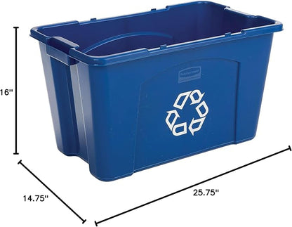 Rubbermaid Commercial Products Stackable Recycling Bin, 18 Gallon, Blue Storage Container, For Garage/Kitchen use for Boxes/Paper Recycle (Pack of 6)