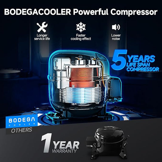 BODEGACOOLER 12 Volt Car Refrigerator, 100 Quart Portable Freezer, Car Fridge Dual Zone WIFI APP Control, -4℉-68℉ Cooler, 12/24V DC and 100-240V AC, for Travel, Camping, Outdoor,RV, black