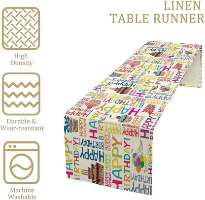 Happy Birthday Table Runners, Farmhouse Style Decor Table Runner Dresser Scarves for Small/Round/Square/Wedding/Coffee/Dining Table Party Home Decor 13x120in