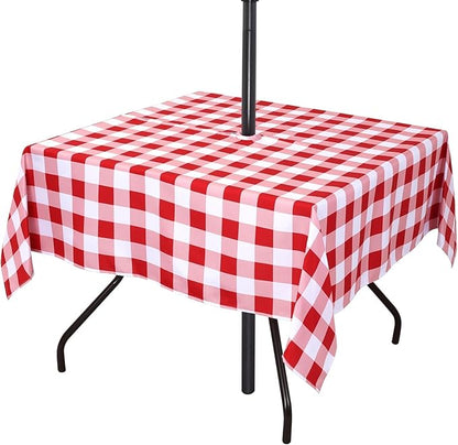 Poise3EHome Square Outdoor Tablecloth with Umbrella Hole and Zipper,Red and White Gingham 60x60 Inch,SpillProof Washable Table Cloth for Spring Summer Patio Garden Poolside Picnic Camping BBQS