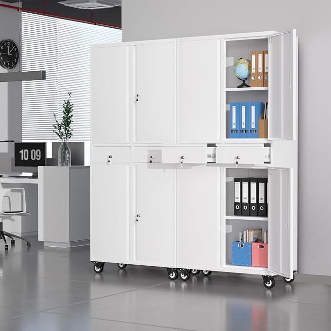 Garvee Metal Storage Cabinet, 73 Inch Garage Storage with Locking Doors and Adjustable Shelves, Heavy Duty Tool Cabinet with 2 Drawers