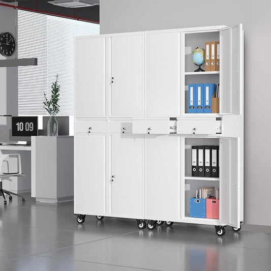 Garvee Metal Storage Cabinet, 73 Inch Garage Storage with Locking Doors and Adjustable Shelves, Heavy Duty Tool Cabinet with 2 Drawers