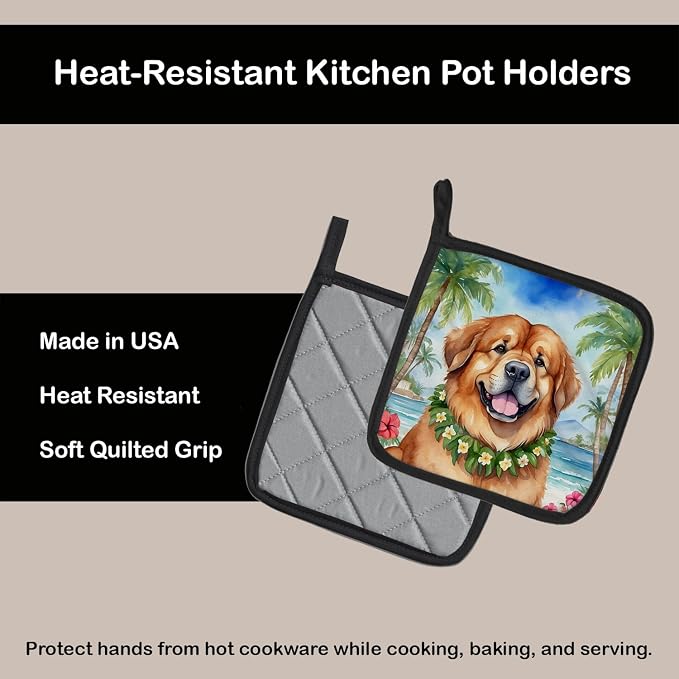 Caroline's Treasures Tibetan Mastiff Luau Pair of Pot Holders Kitchen Heat Resistant Pot Holders Sets Oven Hot Pads for Cooking Baking BBQ, 7 1/2 x 7 1/2