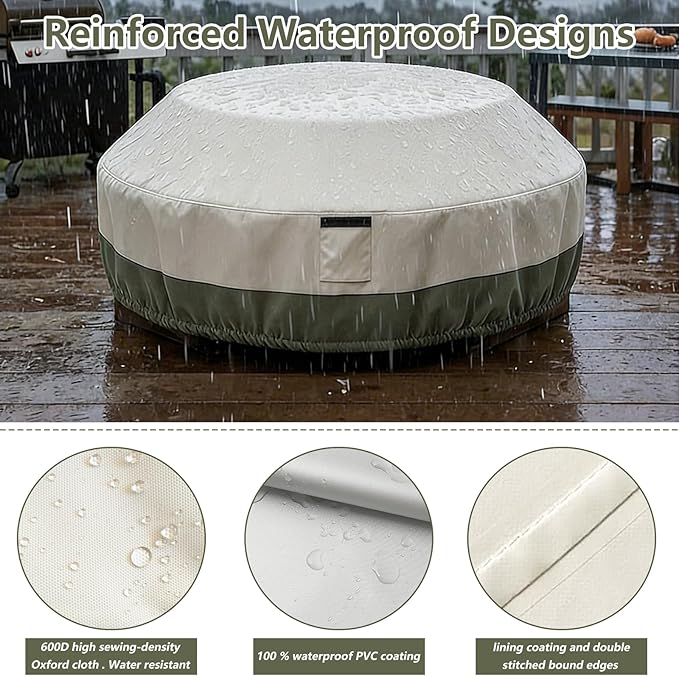 Bitubi Heavy Duty Waterproof Octagon Picnic Table Cover for 6/8-Person Outdoor Bench Patio Round Picnic Table, Beige