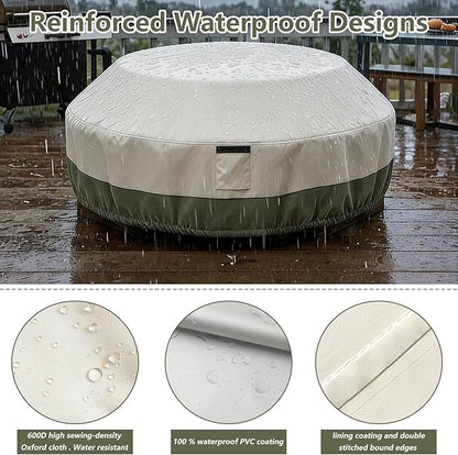 Bitubi Heavy Duty Waterproof Octagon Picnic Table Cover for 6/8-Person Outdoor Bench Patio Round Picnic Table, Beige