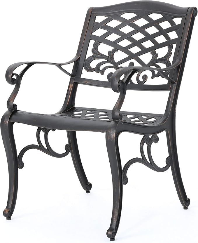 Christopher Knight Home Myrtle Beach Outdoor Aluminum Dining Chairs, 2-Pcs Set, Shiny Copper