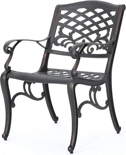 Christopher Knight Home Myrtle Beach Outdoor Aluminum Dining Chairs, 2-Pcs Set, Shiny Copper