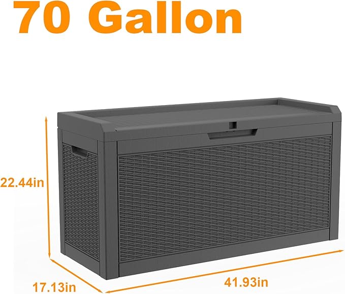 70 Gallon Waterproof Outdoor Storage Box,Deck Boxs for Outdoor and Indoor Use,Deck Storage Box for Picnic Supplies,Gardening Tools,Lockable and Easy to Install(Black)