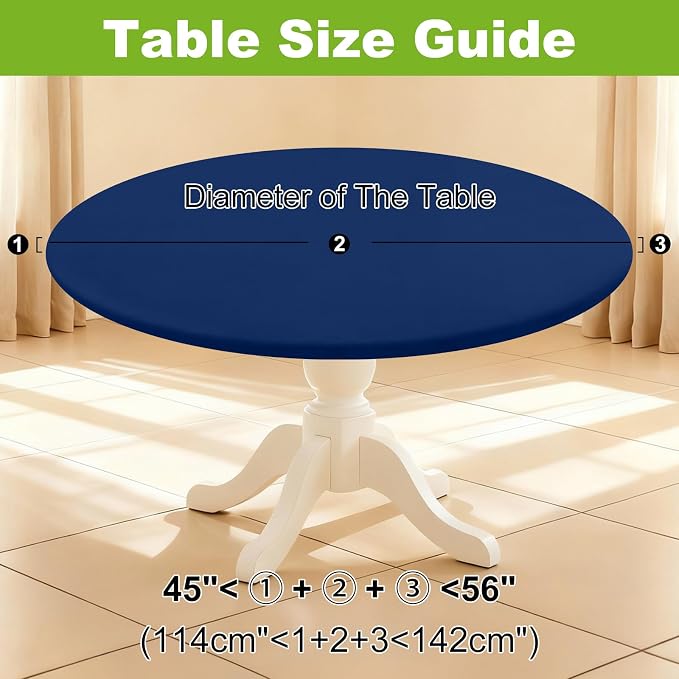 Smiry Round Spandex Tablecloth, Elastic Fitted Washable Tablecloths for 45"-56" Tables, Waterpoof Stretch Picnic Table Cover for Dining, Indoor and Outdoor, Navy