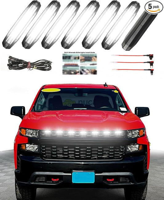 LED Grill Lights for 2019 2020 2021 Chevy Silverado Accessoreis | Clip On Front Grille Insert Light Bar Head Lamp Fits Silverado Trail Boss,WT,Custom Only