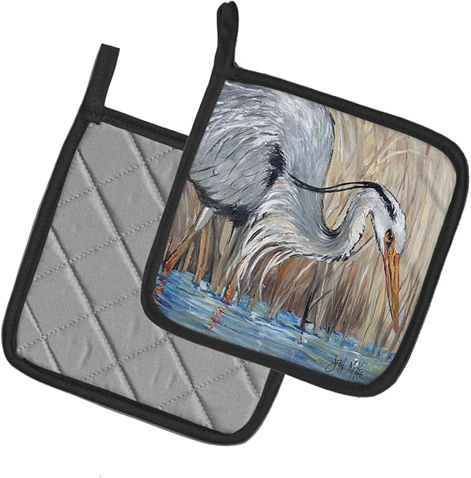 Caroline's Treasures JMK1228PTHD Blue Heron Pair of Pot Holders Kitchen Heat Resistant Pot Holders Sets Oven Hot Pads for Cooking Baking BBQ, 7 1/2 x 7 1/2
