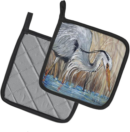 Caroline's Treasures JMK1228PTHD Blue Heron Pair of Pot Holders Kitchen Heat Resistant Pot Holders Sets Oven Hot Pads for Cooking Baking BBQ, 7 1/2 x 7 1/2