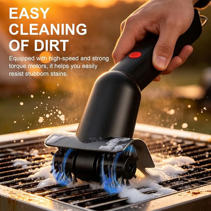Electric Grill Brush Cleaner, Cordless Power BBQ Grill Brush with LED Light, 2600mAh Rechargeable Battery, High Torque Motor, Replaceable Brush Heads & Grate Lifter, Easy Grill Cleaner