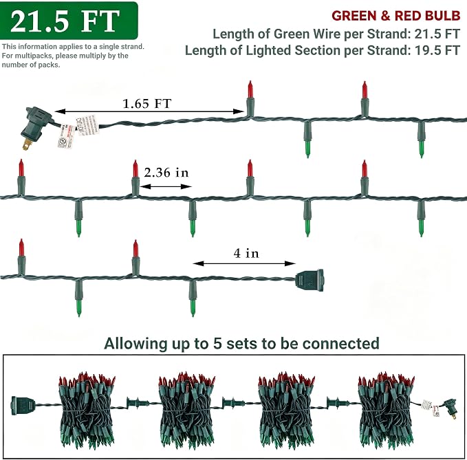 3Pack Red&Green Christmas String Lights, 100 Count Incandescent Mini Lights | Connectable Xmas Tree Light for Indoor Outdoor Garland Birthday Holiday Wedding Festival Party