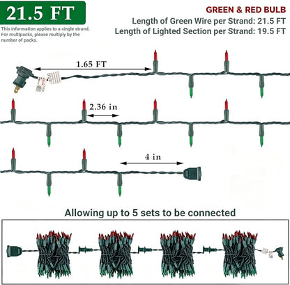 Red&Green Christmas String Lights, 100 Count Incandescent Mini Lights | Connectable Xmas Tree Light for Indoor Outdoor Garland Birthday Holiday Wedding Festival Party