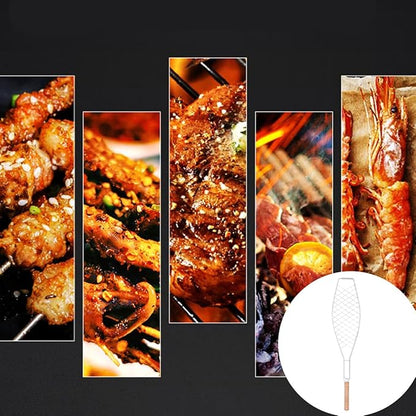 UPKOCH 4 Pcs Grill Basket, Stainless Steel Folding Fish Roasting Rack For Charcoal Grill, Barbecue Clip Net For Meat, Steak, Shrimp, Vegetables, Portable For Camping