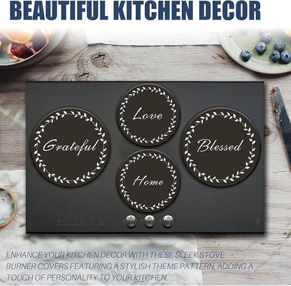 Stylish Burner Covers Set of 4 for Range Accessories, Gratitudes Chalkboard Metal Stove Burner Cover for Expanding Counter Space Stovetop Decor, Burner Covers for Electric Stove
