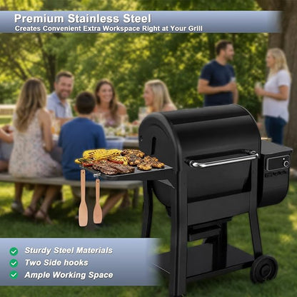 KEESHA BBQ Side Table for Weber Searwood 600/600XL Pellet Grills, Heavy-Duty Stainless Steel Folding Prep Station, BBQ Accessory with Hooks, Replace for Weber 3400140