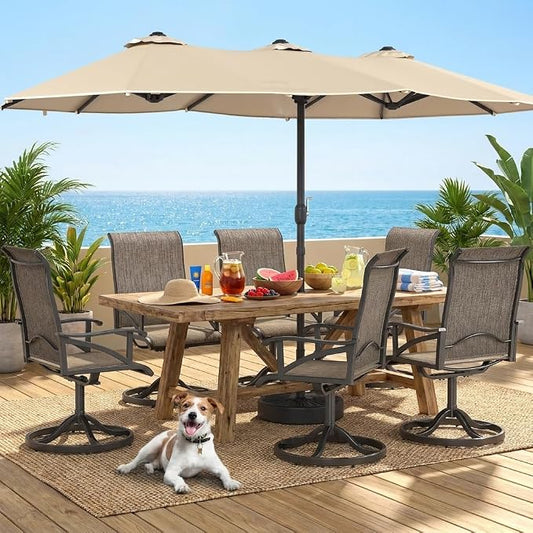 DWVO 6 Set Outdoor Swivel Chairs, Premium Patio Swivel Chairs with High Back & Heavy Duty Frame, All Weather Outdoor Swivel Chairs Set of 6 for Porch Lawn Patio, Gray