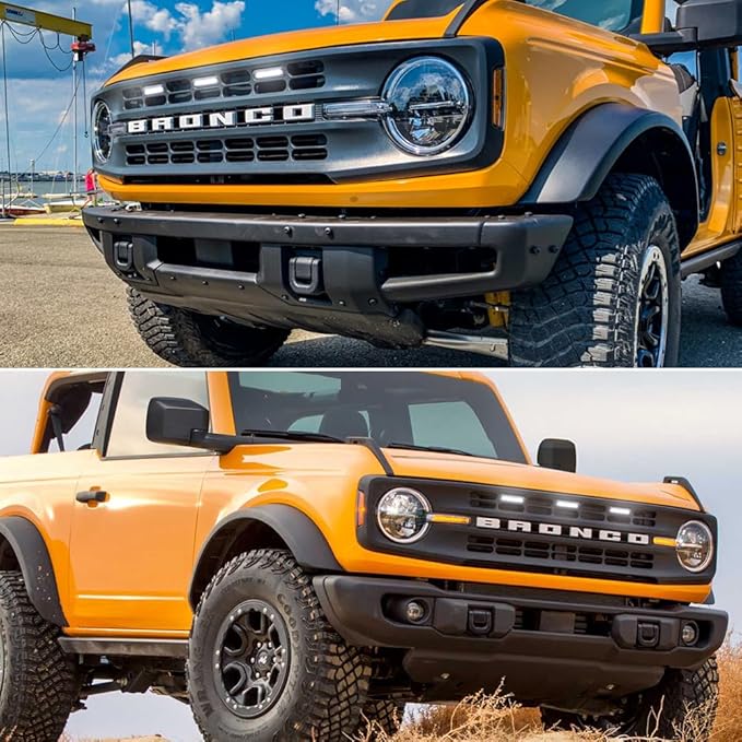 3PCS for 2021 2022 2023 Bronco Accessories Front LED Grill Light 2/4-Door White OEM Smoked Grille Lights