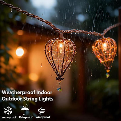 Outdoor Decorative String Lights, Beaded Copper Wire Teardrop Lantern String Lights, Incandescent Patio String Lights Plug in for Outside, Connectable Weatherproof for Home Pergola Bedroom Porch Party