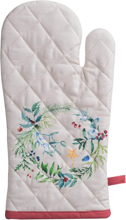 Maison d' Hermine Oven Gloves 100% Cotton Oven Mitt 7" x 13" with Loop Heat Resistant BBQ Cooking Gloves for Thanksgiving Christmas Decorations Baking Handling Hot Pans (Pack of 1, Holly Time)