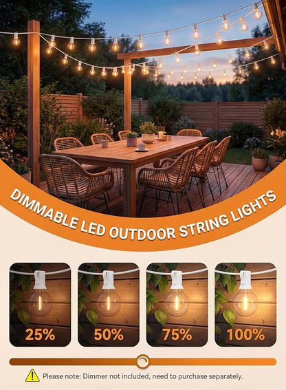 SUNSGNE 25FT G40 LED White Outdoor String Lights, White Patio Lights with 25 Shatterproof LED Clear Globe Bulbs for Patio Garden Porch Pergola Bistro Outside Decor