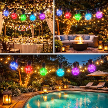 FREECUBE 50 FT Solar String Lights Outdoor Waterproof, 25LEDs G40 Globe Shatterproof Bulbs,Warm White & Multicolor,8 Modes,Timer, Solar Powered Patio Lights for Backyard, Porch, Garden, Wedding Decor