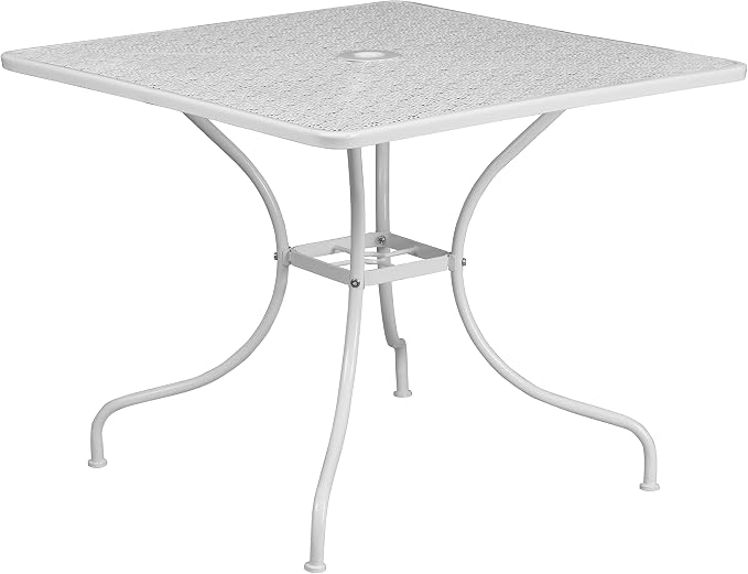 Flash Furniture Oia Commercial Grade 35.5" Square White Indoor-Outdoor Steel Patio Table Set with 4 Square Back Chairs