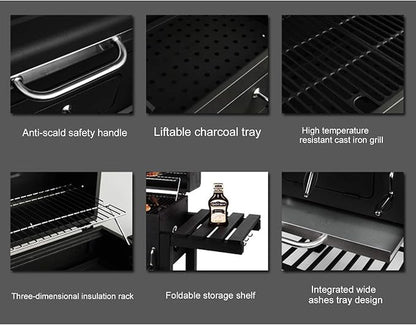 Portable Charcoal Grill, Large BBQ Grill with Wheels, Adjustable Vent Outdoor Grill for Camping, Picnic and Garden