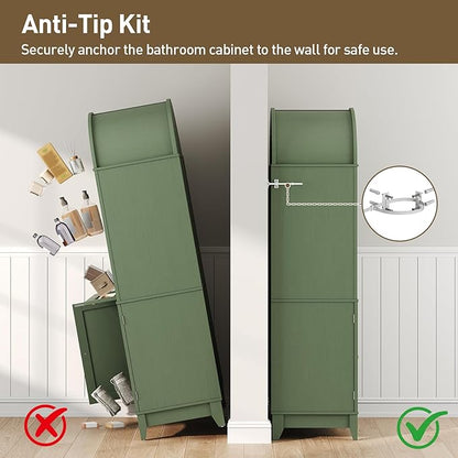 RALGEND 66" Tall Bathroom Storage Cabinet with Flip Drawer, Freestanding Storage Cabinet with Doors & Shelves,Arched Cabinets for Bathroom, Living Room, Kitchen, Laundry, Green