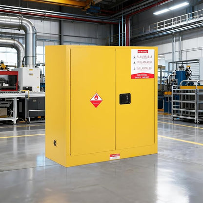 Hazardous Storage Flammable Cabinets, Fire Resistant Safety Cabinet for Flammable Liquids | Cold-Rolled Steel Construction w/Spill Containment Tray, Ventilation Holes & Grounding | Adjustable Shelf