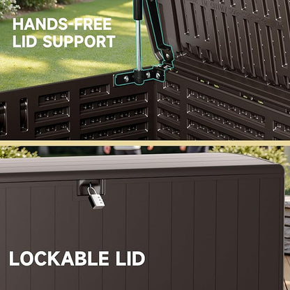 200 Gallon All-Weather Deck Box, Lockable Waterproof Resin Storage with UV Resistance for Patio Furniture, Garden Tools, Pool Accessories (Brown)