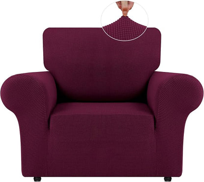 LURKA Stretch Chair Cover for Sofa, 1 Piece Armchair Slipcover, Wine | Soft Stretch Jacquard, Fits 31"-55" Armchairs, Elastic Bottom for Secure Fit, Machine Washable, Pet & Kid Friendly