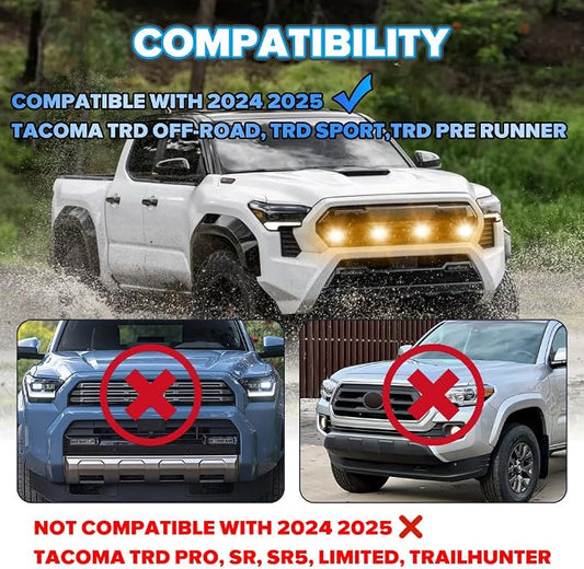 4PCS Grill Light Fit for Tacoma TRD Sport/Off-Road/Prerunner 2024-2026 | with Fuse Adaptor, with 4-in-1 Wire Harness, LED Grille Light Bar Compatible with Tacoma 4th Gen, Amber