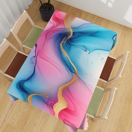 Marble Decorative Rectangle Table Cloth Golden Pink Blue Alcohol Ink Abstract Art Rectangle Tablecloth Picnic Table Cover BBQ Table Cloths Polyester for Kitchen Coffee 52" x 70" 4-6 Seats