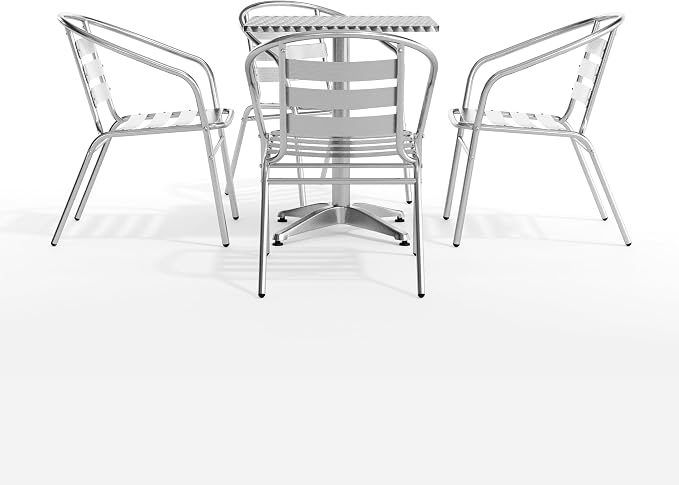 Flash Furniture 23.5 in Aluminum Square Bistro Table with 4 Chairs | Indoor/Outdoor Use, Slat Back, Slat Back Chairs