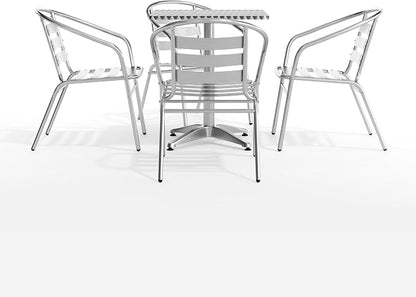 Flash Furniture 23.5 in Aluminum Square Bistro Table with 4 Chairs | Indoor/Outdoor Use, Slat Back, Slat Back Chairs
