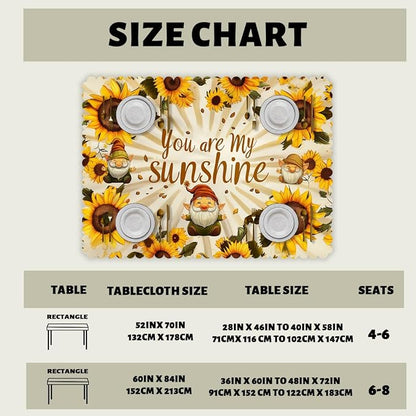 Sunflower Decorative Rectangle Tablecloth Cute Elf Gnomes You are My Sunshine Rectangle Polyester Table Cloths Kitchen Table Cover for Dining BBQ Picnic Coffee Table 52" x 70" 4-6 Seats