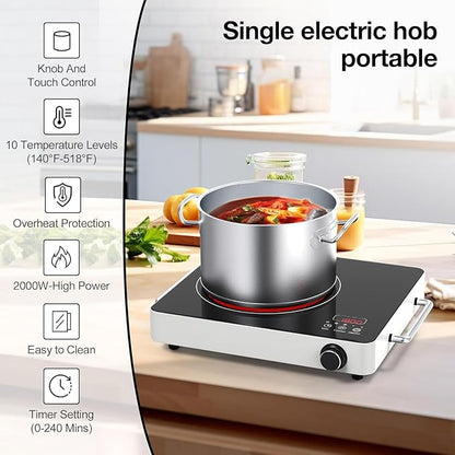 VBGK Electric Cooktop, 1800W Single Burner Induction Cooktop with 9 Power Levels, Timer and Knob Control, 110-120V