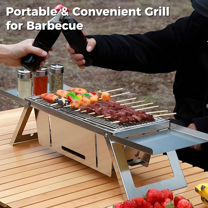 Small Stainless Steel Table Top Grill Charcoal Camping, Portable Bbq Charcoal Grill Foldable Grills, Barbecue Grills, Smoker Grill, Outdoor Cooking For Travel, Camping, Backyard