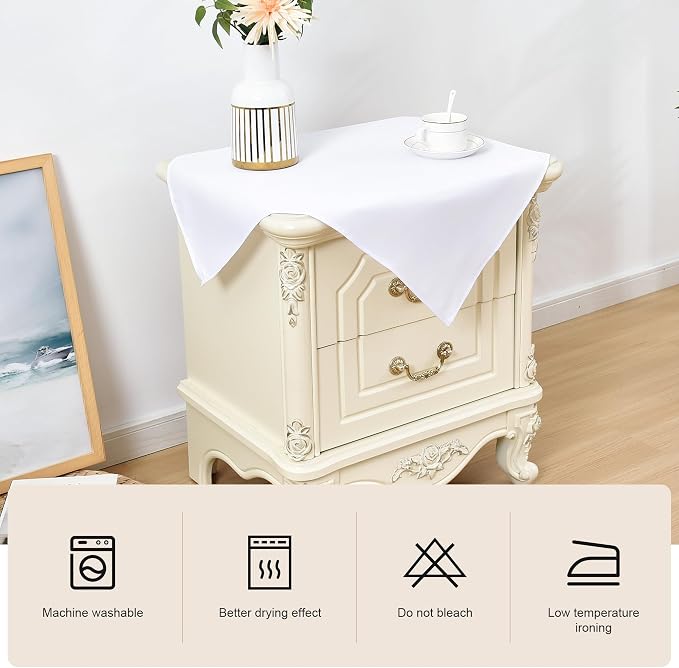 Wolkemer 2 Pack Small Square Tablecloth 24 x 24 Inch Washable Fabric Table Cloth Solid White Table Cover for Nightstand End Bedside Tables Tabletop Decoration