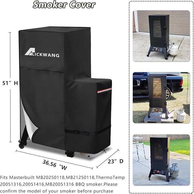 Smoker Cover,for Masterbuilt 40-inch Propane Gas and Pellet Vertical BBQ Smoker,Outdoor Heavy Duty 600D Waterproof Smoker Grill Cover,Fits MB20051316/MB20250118/MB21250118/MB21051416,Black