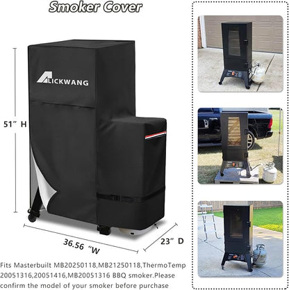 Smoker Cover,for Masterbuilt 40-inch Propane Gas and Pellet Vertical BBQ Smoker,Outdoor Heavy Duty 600D Waterproof Smoker Grill Cover,Fits MB20051316/MB20250118/MB21250118/MB21051416,Black